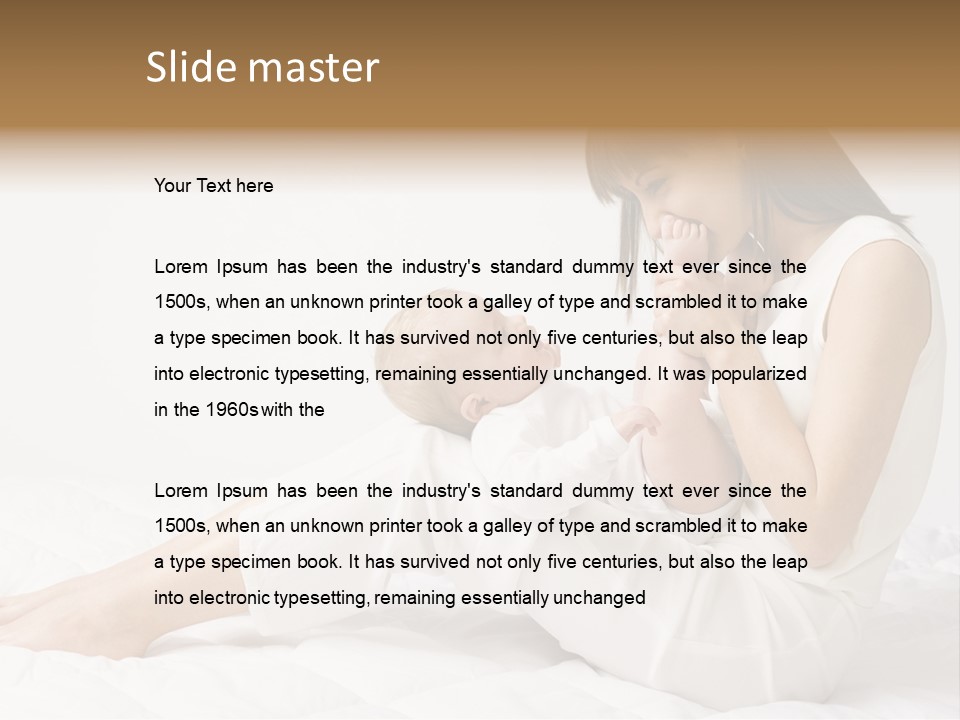 Young Mother With Baby Boy. Sitting On White Cloth And Having Fun. Whole Bodys, Side View PowerPoint Template