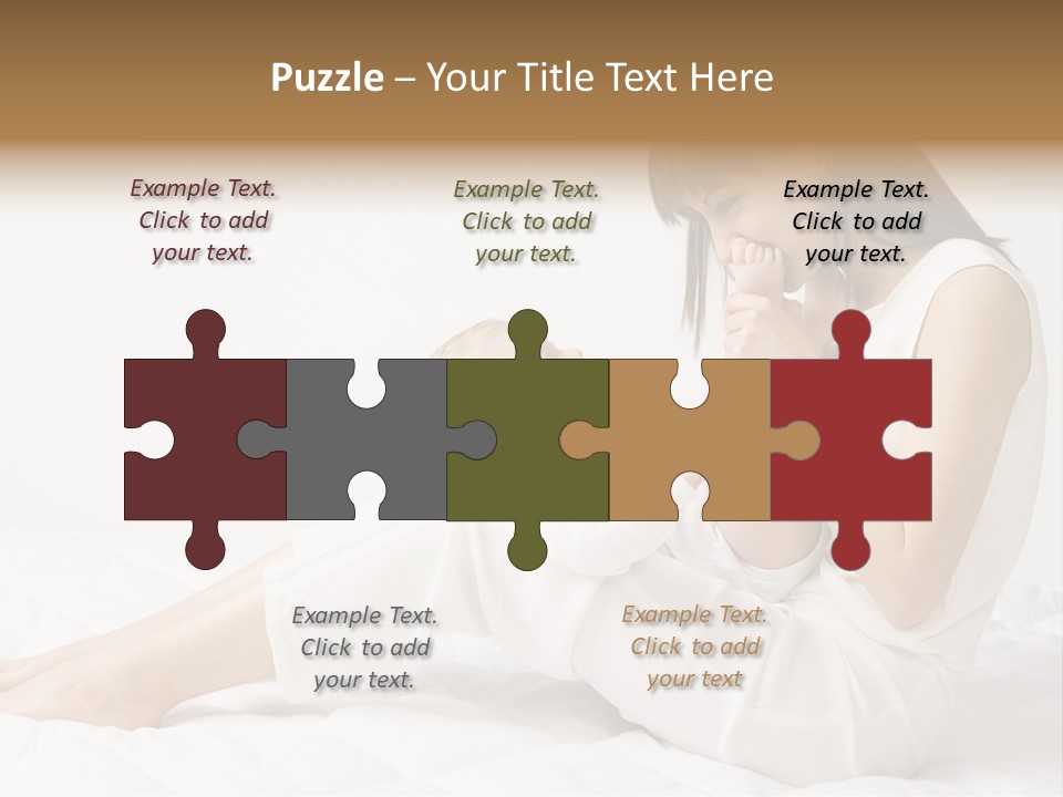 Young Mother With Baby Boy. Sitting On White Cloth And Having Fun. Whole Bodys, Side View PowerPoint Template