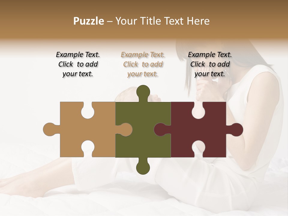 Young Mother With Baby Boy. Sitting On White Cloth And Having Fun. Whole Bodys, Side View PowerPoint Template