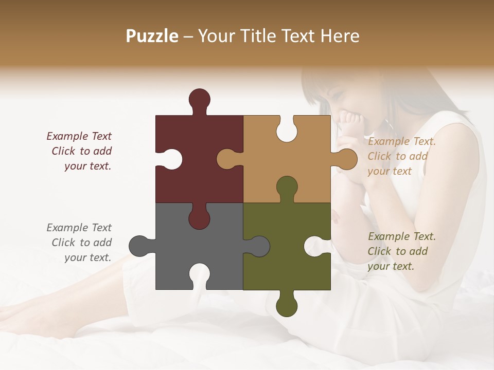 Young Mother With Baby Boy. Sitting On White Cloth And Having Fun. Whole Bodys, Side View PowerPoint Template