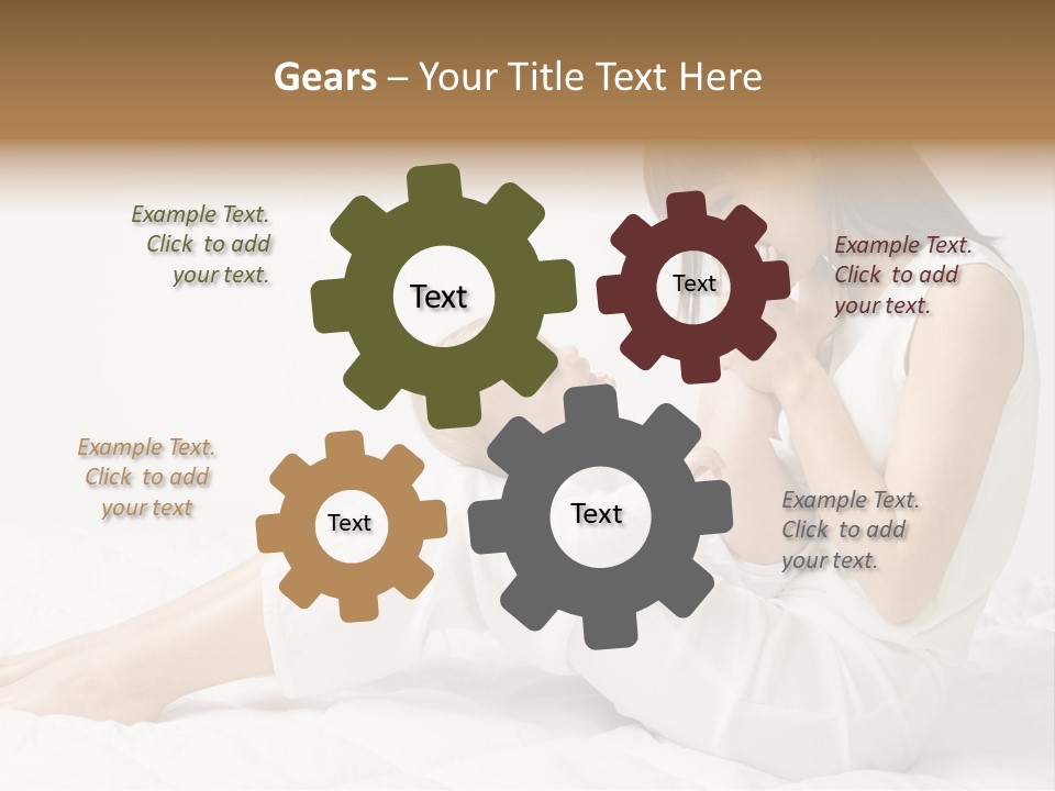 Young Mother With Baby Boy. Sitting On White Cloth And Having Fun. Whole Bodys, Side View PowerPoint Template