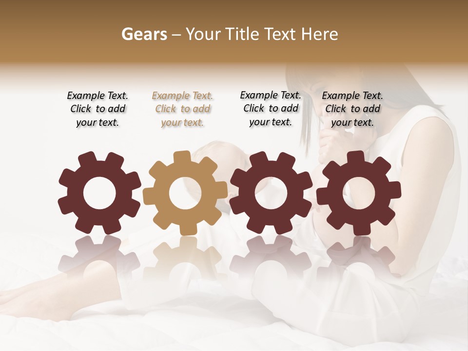 Young Mother With Baby Boy. Sitting On White Cloth And Having Fun. Whole Bodys, Side View PowerPoint Template