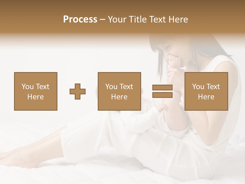 Young Mother With Baby Boy. Sitting On White Cloth And Having Fun. Whole Bodys, Side View PowerPoint Template