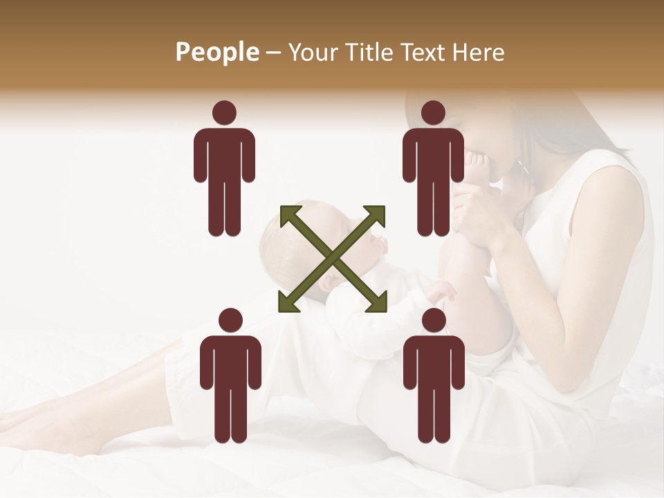 Young Mother With Baby Boy. Sitting On White Cloth And Having Fun. Whole Bodys, Side View PowerPoint Template