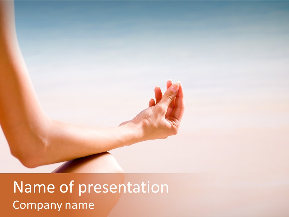 Young Woman Doing Yoga Moves Or Meditating On Tropical Ocean Beach PowerPoint Template