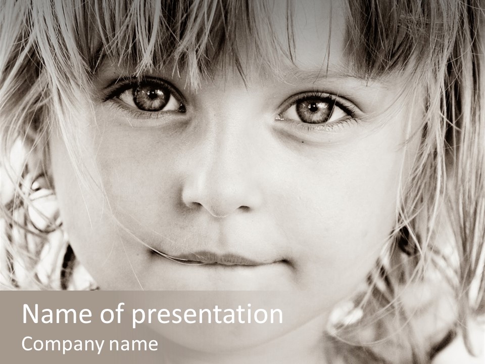 Black And White Portrait Of Cute Girl PowerPoint Template