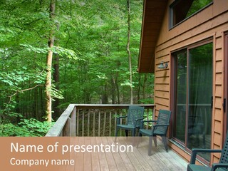 Cabin And Wooden Deck In The Woods PowerPoint Template