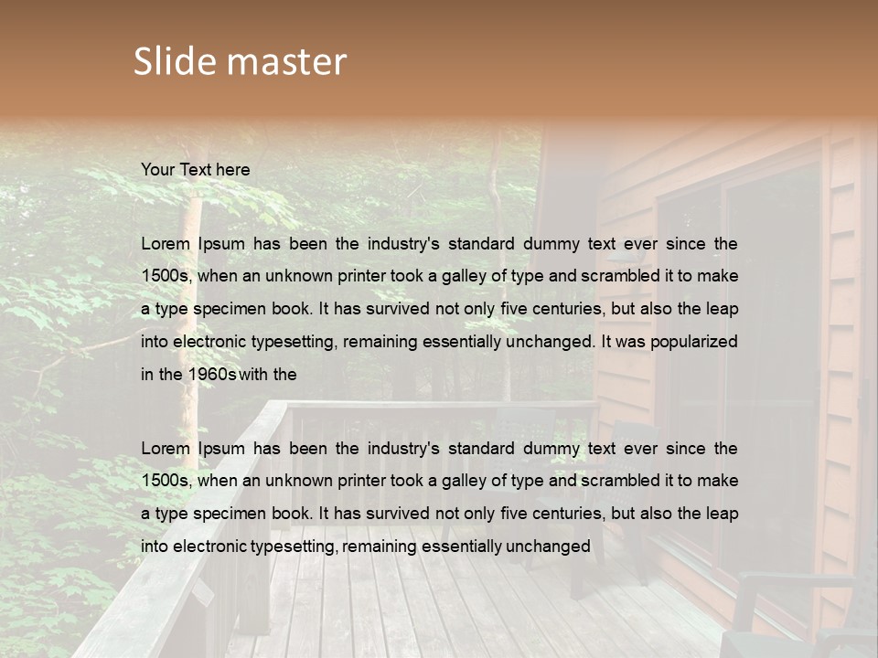 Cabin And Wooden Deck In The Woods PowerPoint Template