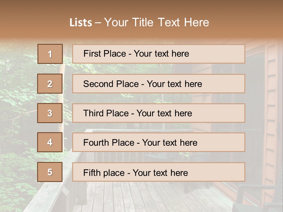 Cabin And Wooden Deck In The Woods PowerPoint Template