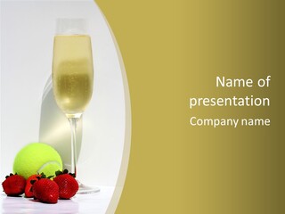 Champagne, Strawberries And Tennis Ball Representing Wimbledon Tennis Tournament PowerPoint Template