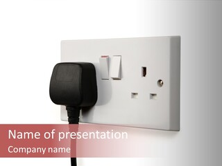 British Socket And Black Plug. Socket Turned On. PowerPoint Template