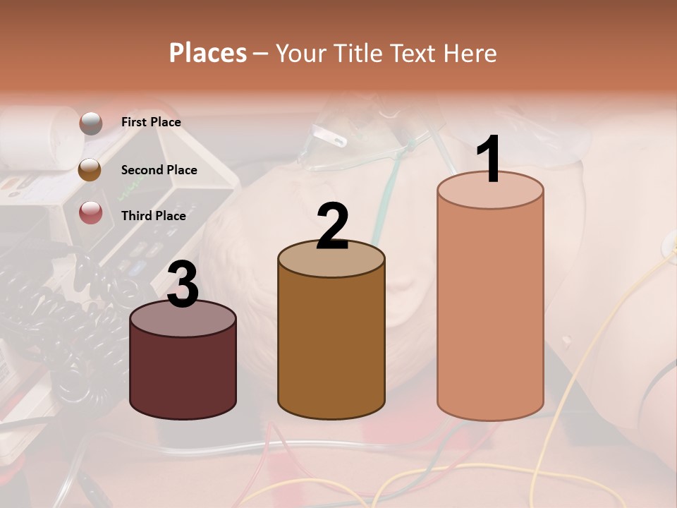 First-Aid Training Dummy With Respiratory Mask And Sensors Connected To Electrocardiograph Unit PowerPoint Template