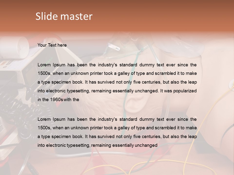 First-Aid Training Dummy With Respiratory Mask And Sensors Connected To Electrocardiograph Unit PowerPoint Template
