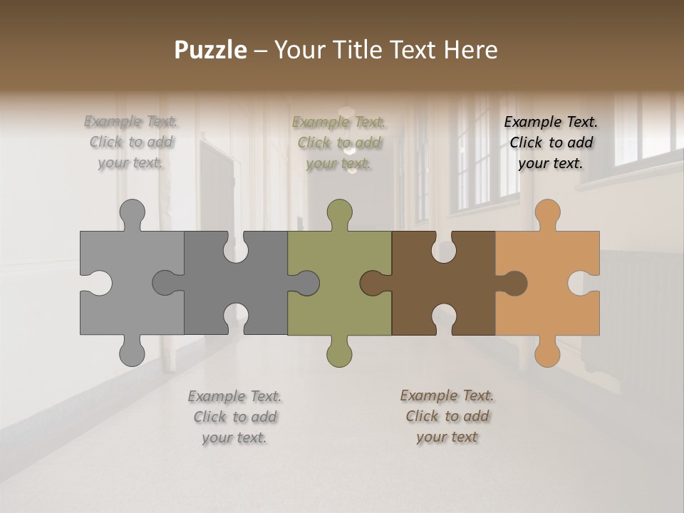 A Long Hallway In An Old High School PowerPoint Template