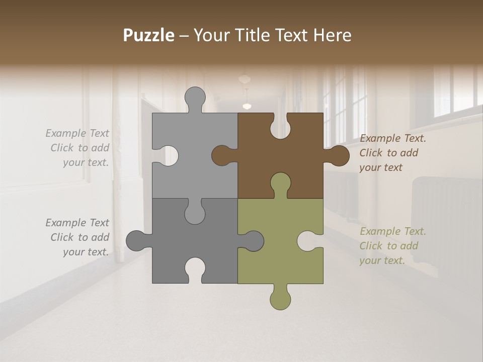 A Long Hallway In An Old High School PowerPoint Template