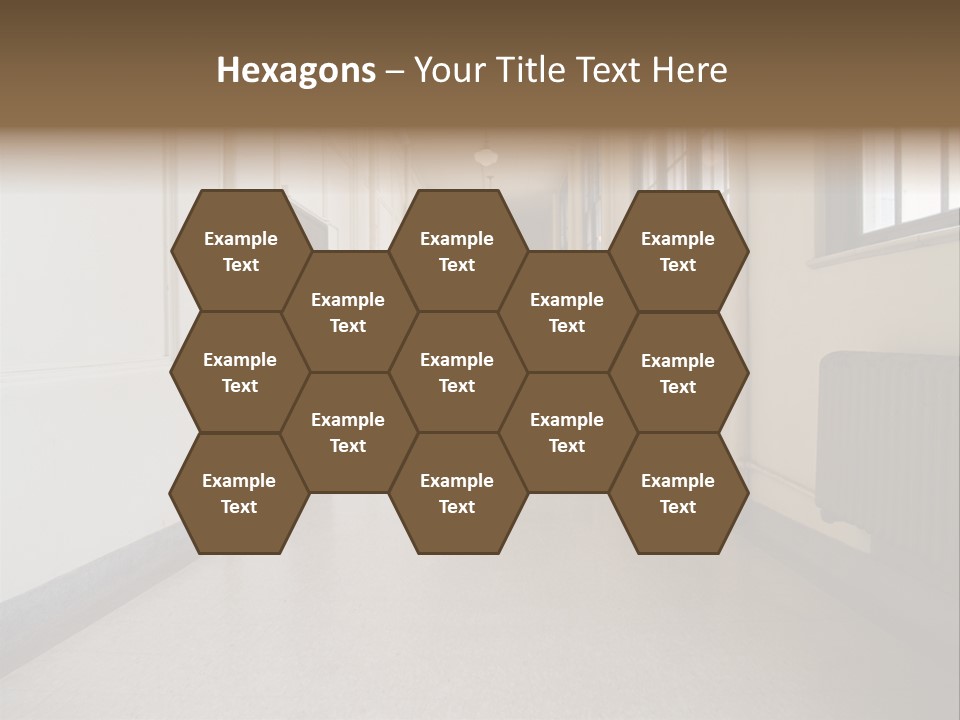 A Long Hallway In An Old High School PowerPoint Template