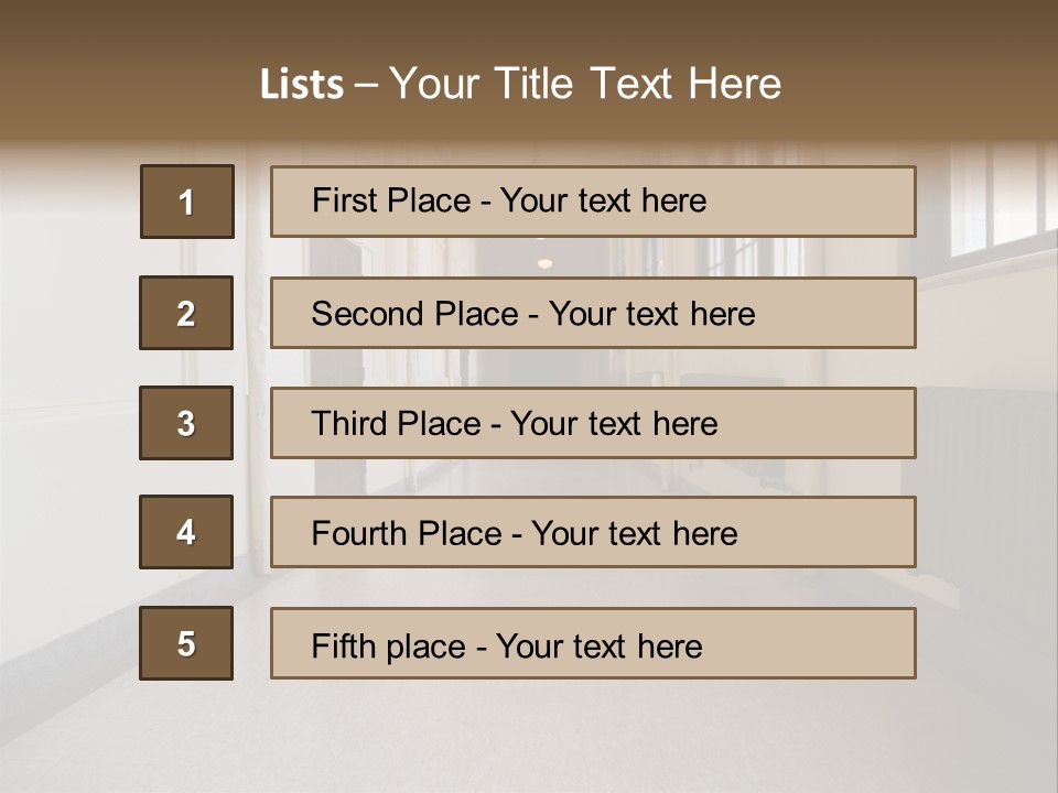 A Long Hallway In An Old High School PowerPoint Template