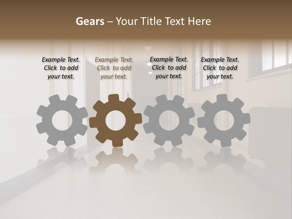 A Long Hallway In An Old High School PowerPoint Template