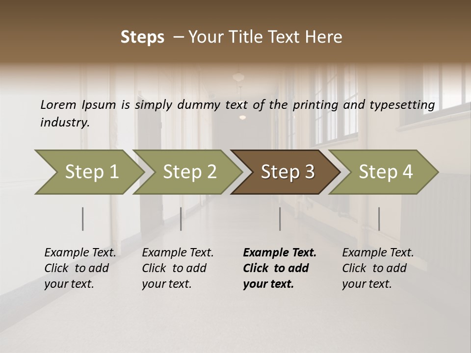 A Long Hallway In An Old High School PowerPoint Template