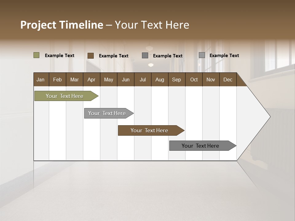 A Long Hallway In An Old High School PowerPoint Template