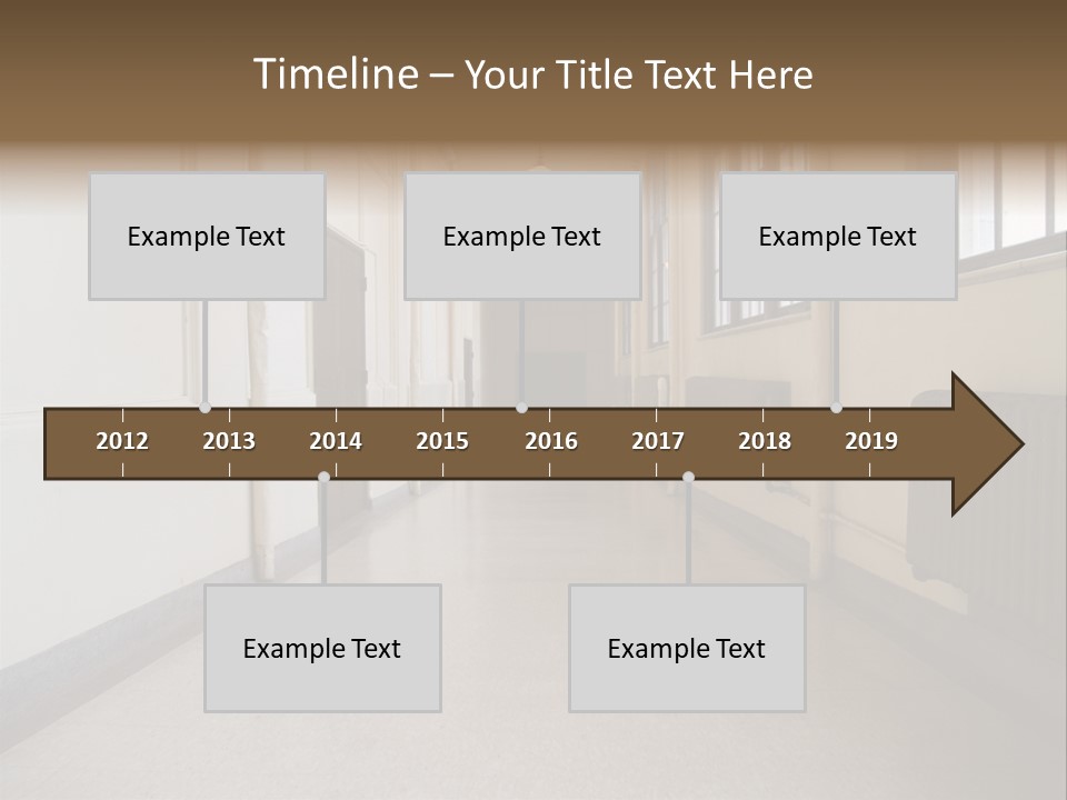 A Long Hallway In An Old High School PowerPoint Template