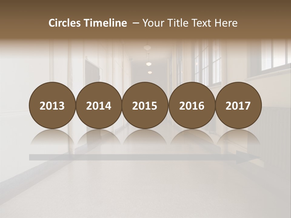 A Long Hallway In An Old High School PowerPoint Template