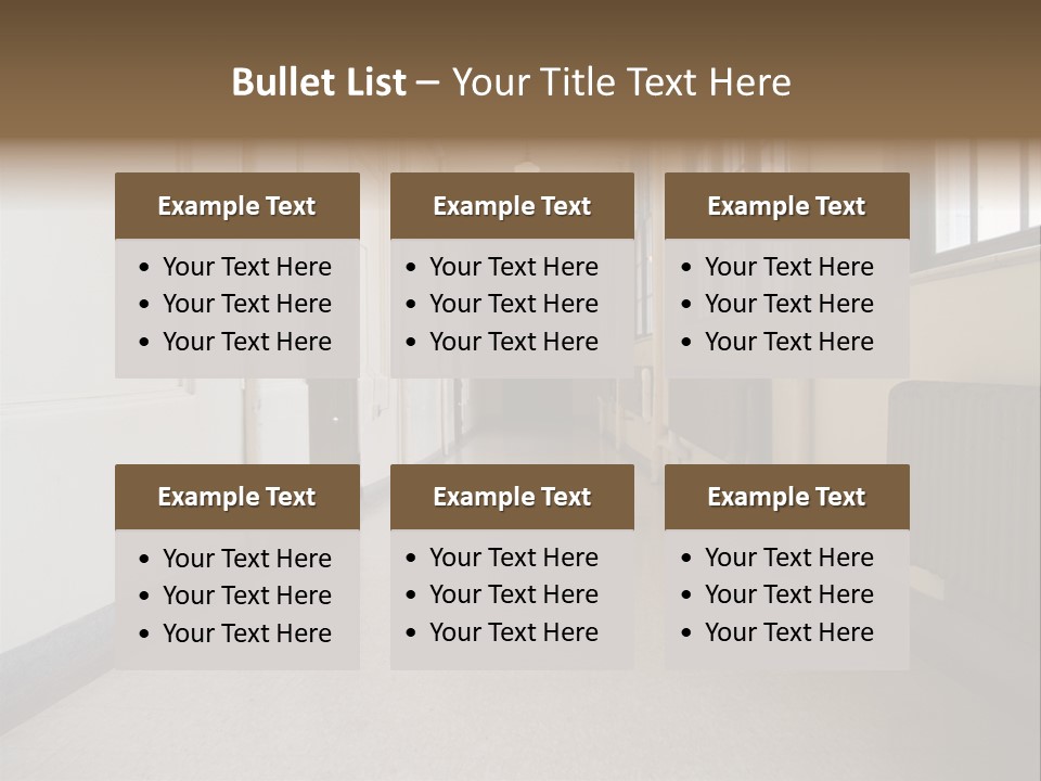 A Long Hallway In An Old High School PowerPoint Template