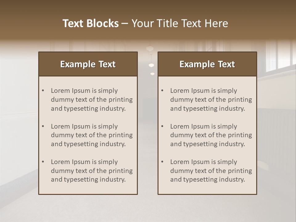 A Long Hallway In An Old High School PowerPoint Template