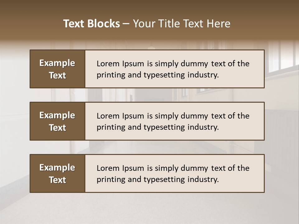 A Long Hallway In An Old High School PowerPoint Template