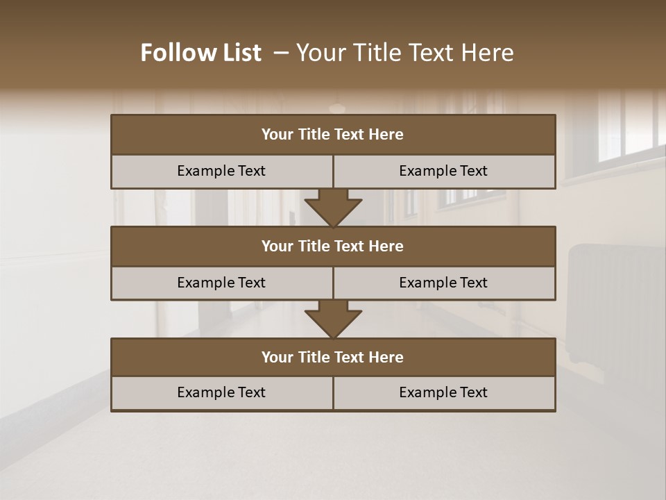 A Long Hallway In An Old High School PowerPoint Template