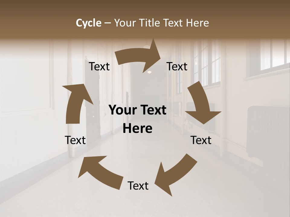 A Long Hallway In An Old High School PowerPoint Template