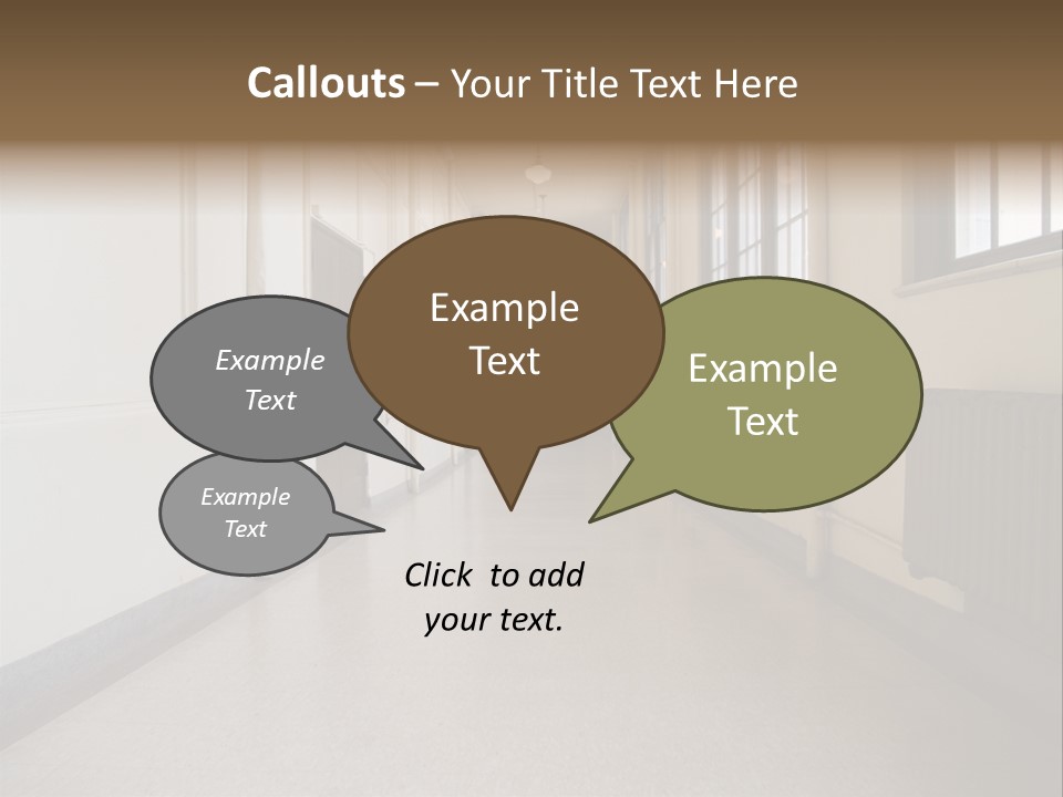 A Long Hallway In An Old High School PowerPoint Template