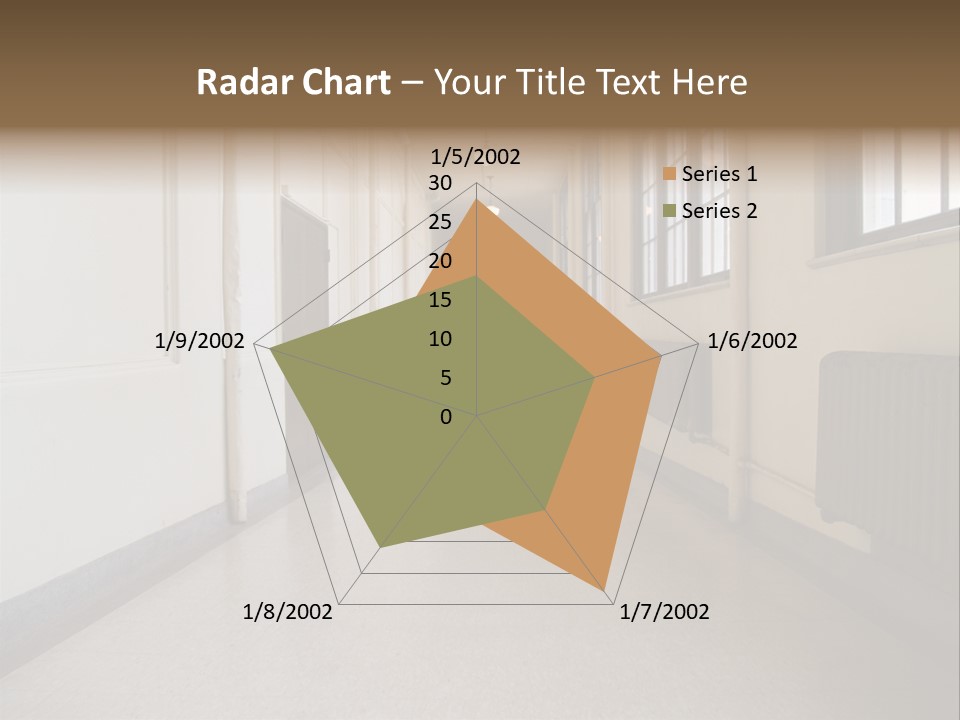 A Long Hallway In An Old High School PowerPoint Template