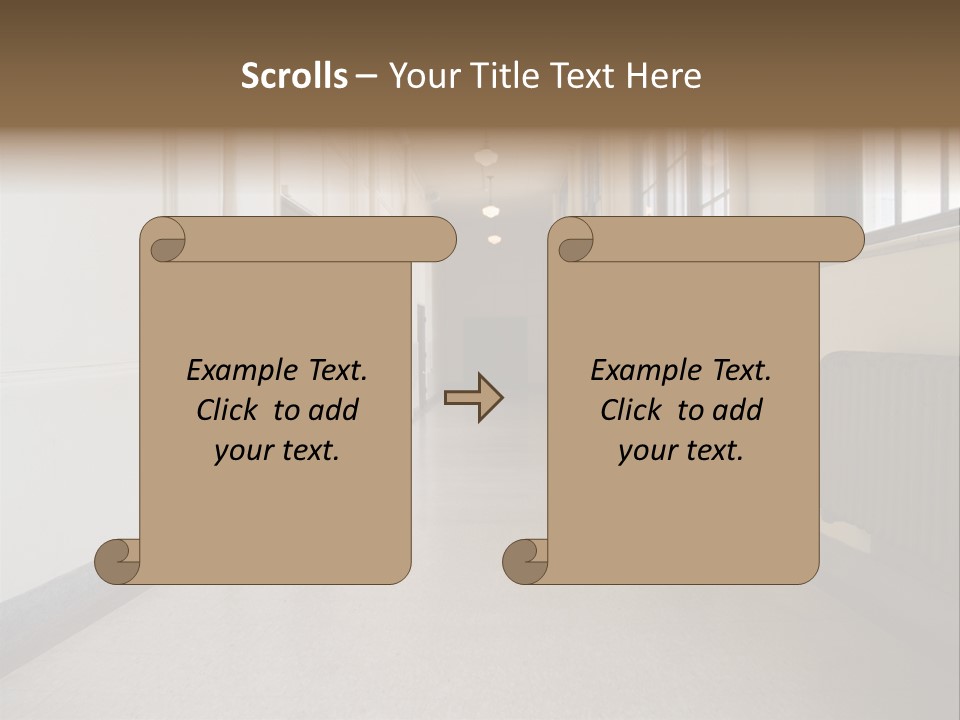 A Long Hallway In An Old High School PowerPoint Template