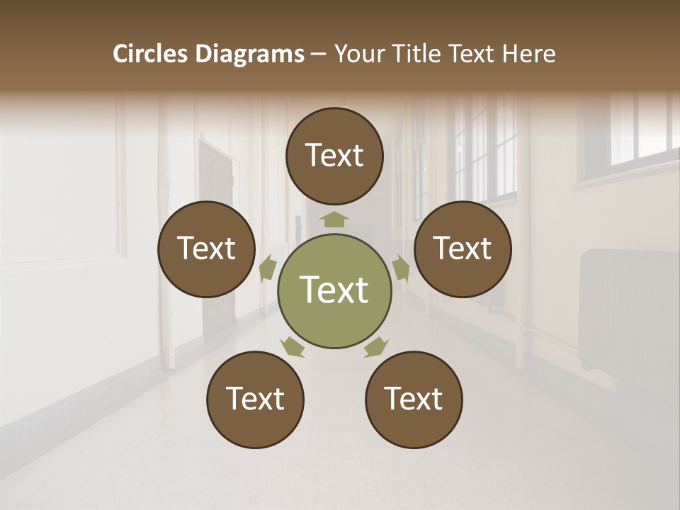 A Long Hallway In An Old High School PowerPoint Template