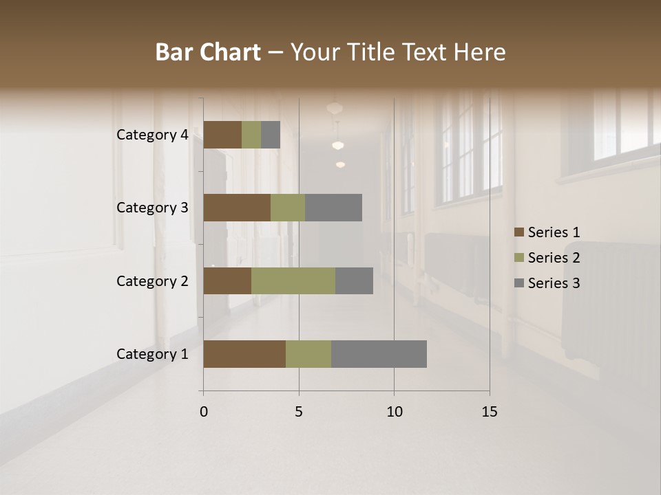 A Long Hallway In An Old High School PowerPoint Template
