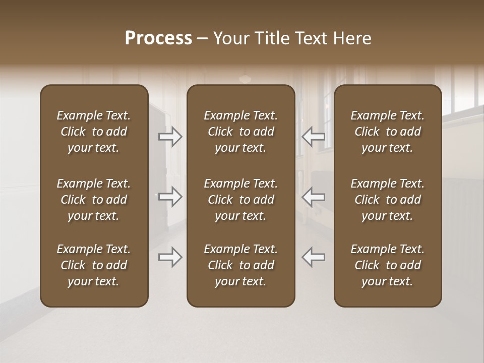 A Long Hallway In An Old High School PowerPoint Template