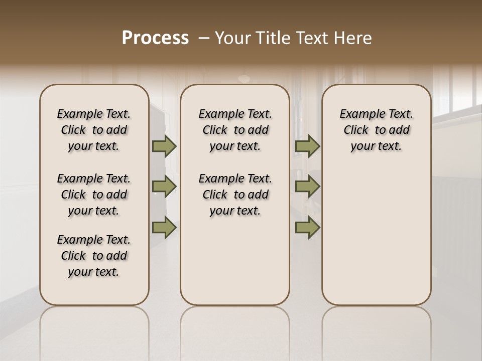 A Long Hallway In An Old High School PowerPoint Template