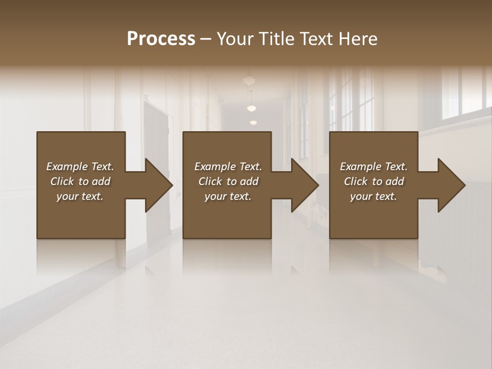 A Long Hallway In An Old High School PowerPoint Template