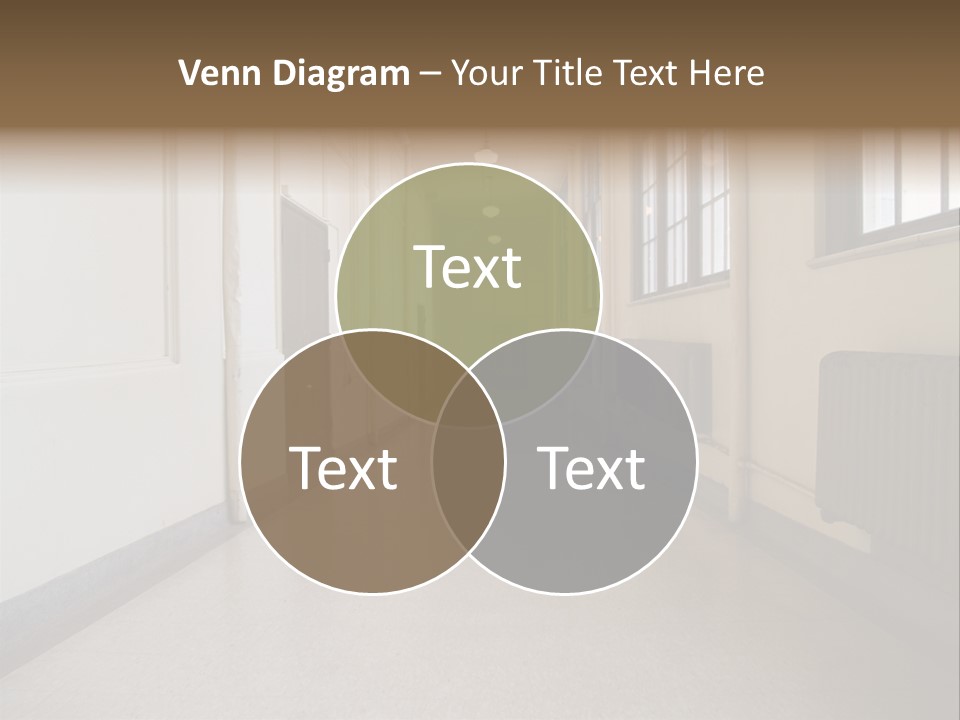 A Long Hallway In An Old High School PowerPoint Template