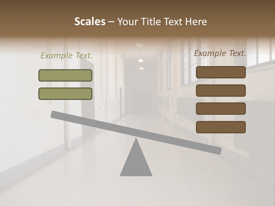 A Long Hallway In An Old High School PowerPoint Template
