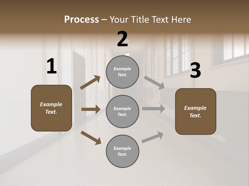 A Long Hallway In An Old High School PowerPoint Template