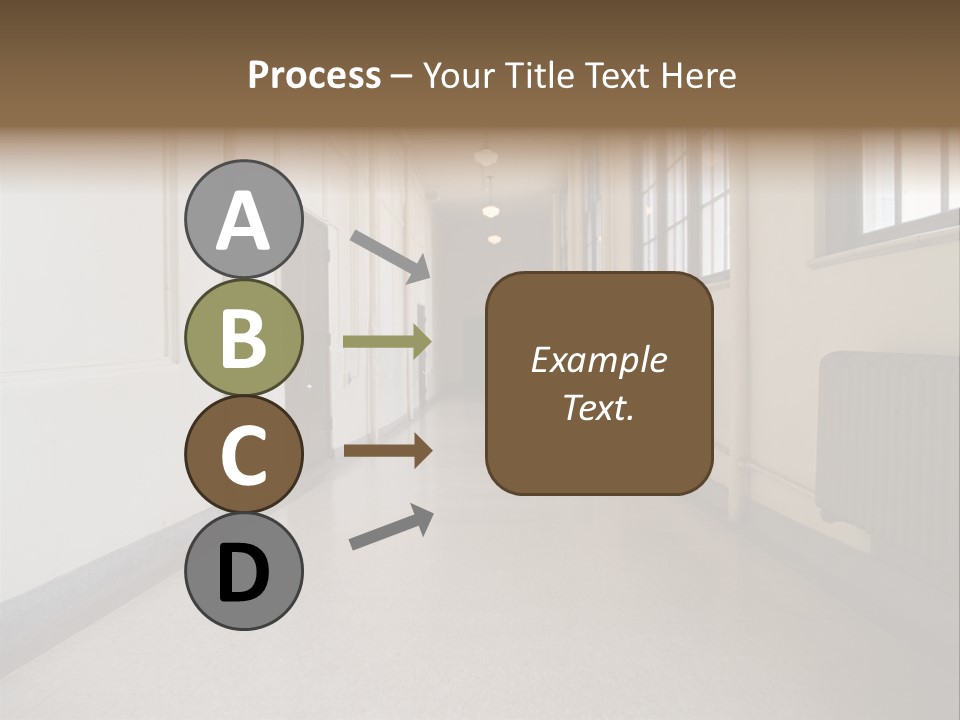A Long Hallway In An Old High School PowerPoint Template