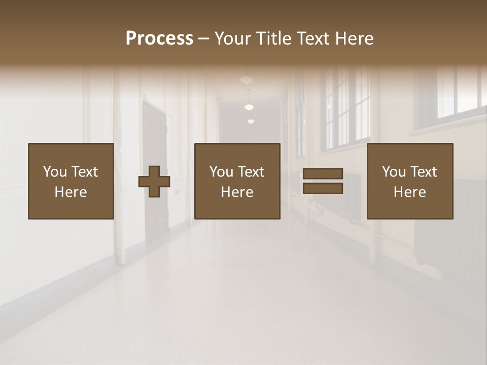 A Long Hallway In An Old High School PowerPoint Template