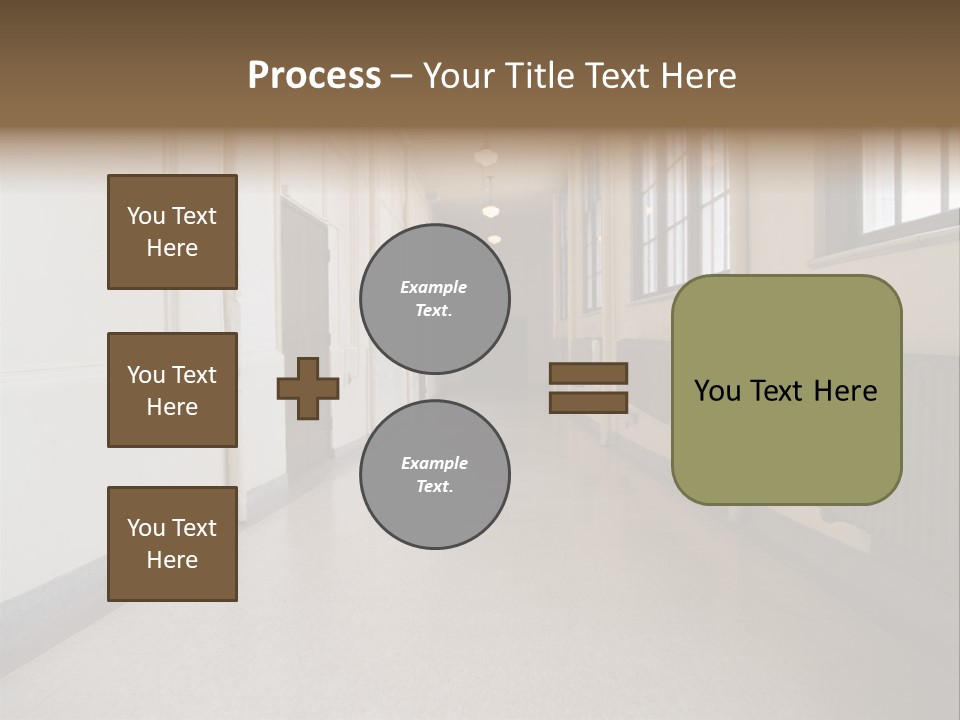 A Long Hallway In An Old High School PowerPoint Template