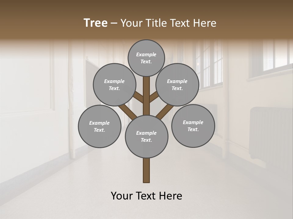 A Long Hallway In An Old High School PowerPoint Template