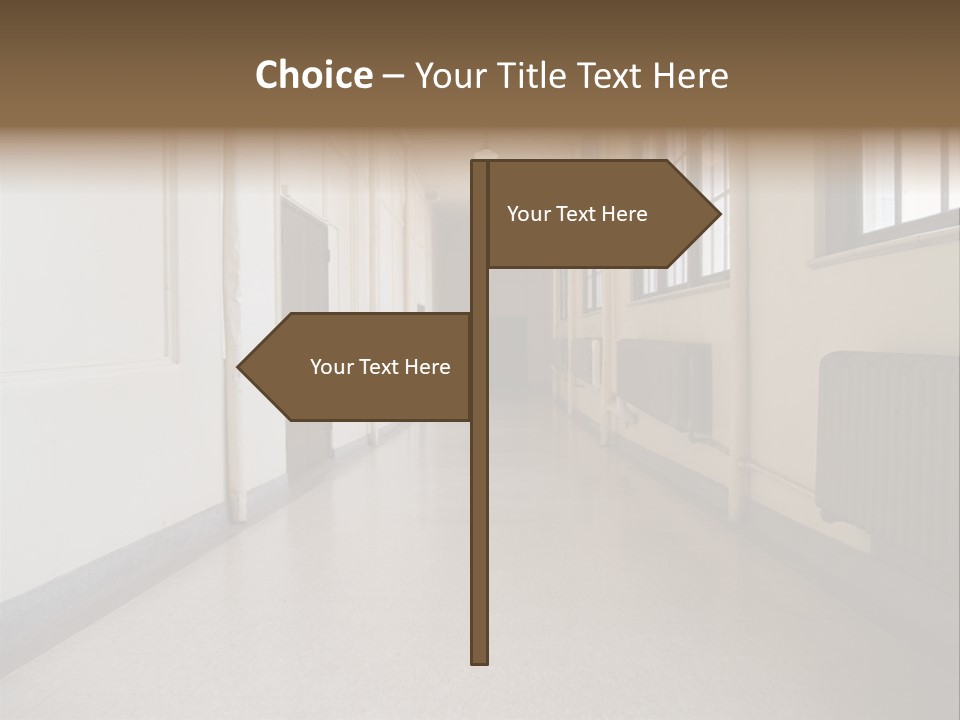A Long Hallway In An Old High School PowerPoint Template