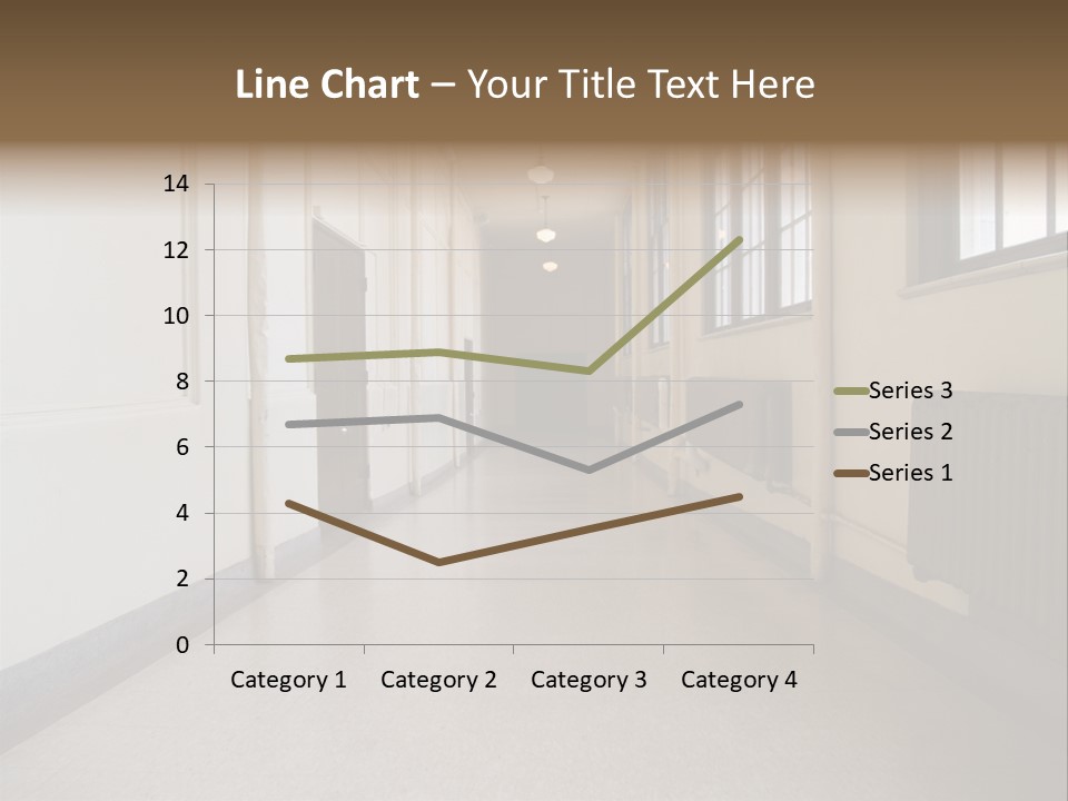 A Long Hallway In An Old High School PowerPoint Template