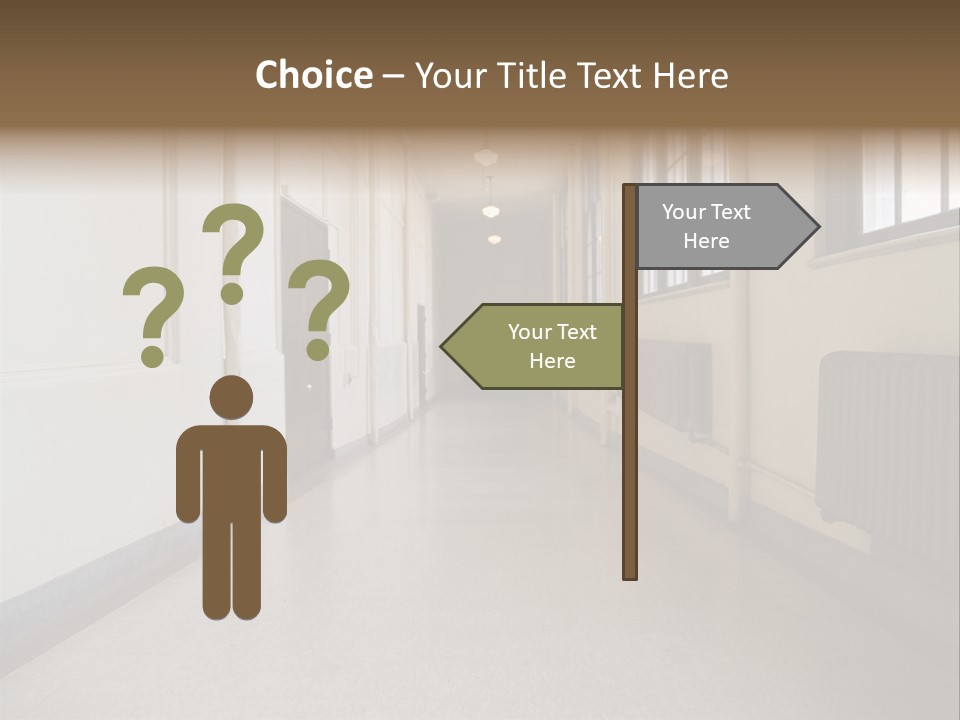 A Long Hallway In An Old High School PowerPoint Template