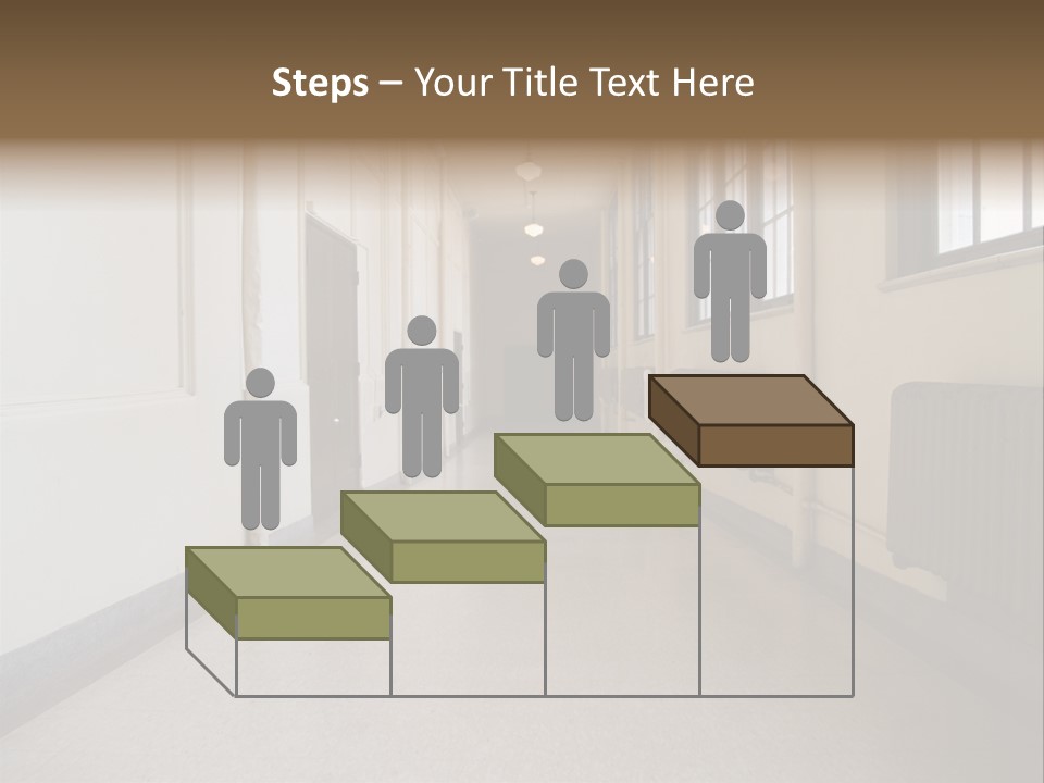 A Long Hallway In An Old High School PowerPoint Template